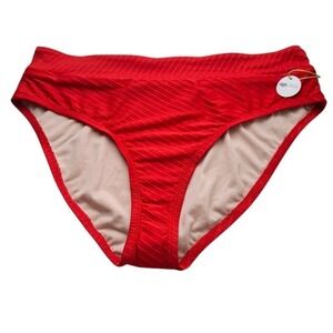 Mynah Bikini Bottom Large Red High Rise Ribbed‎ Textured Medium Coverage